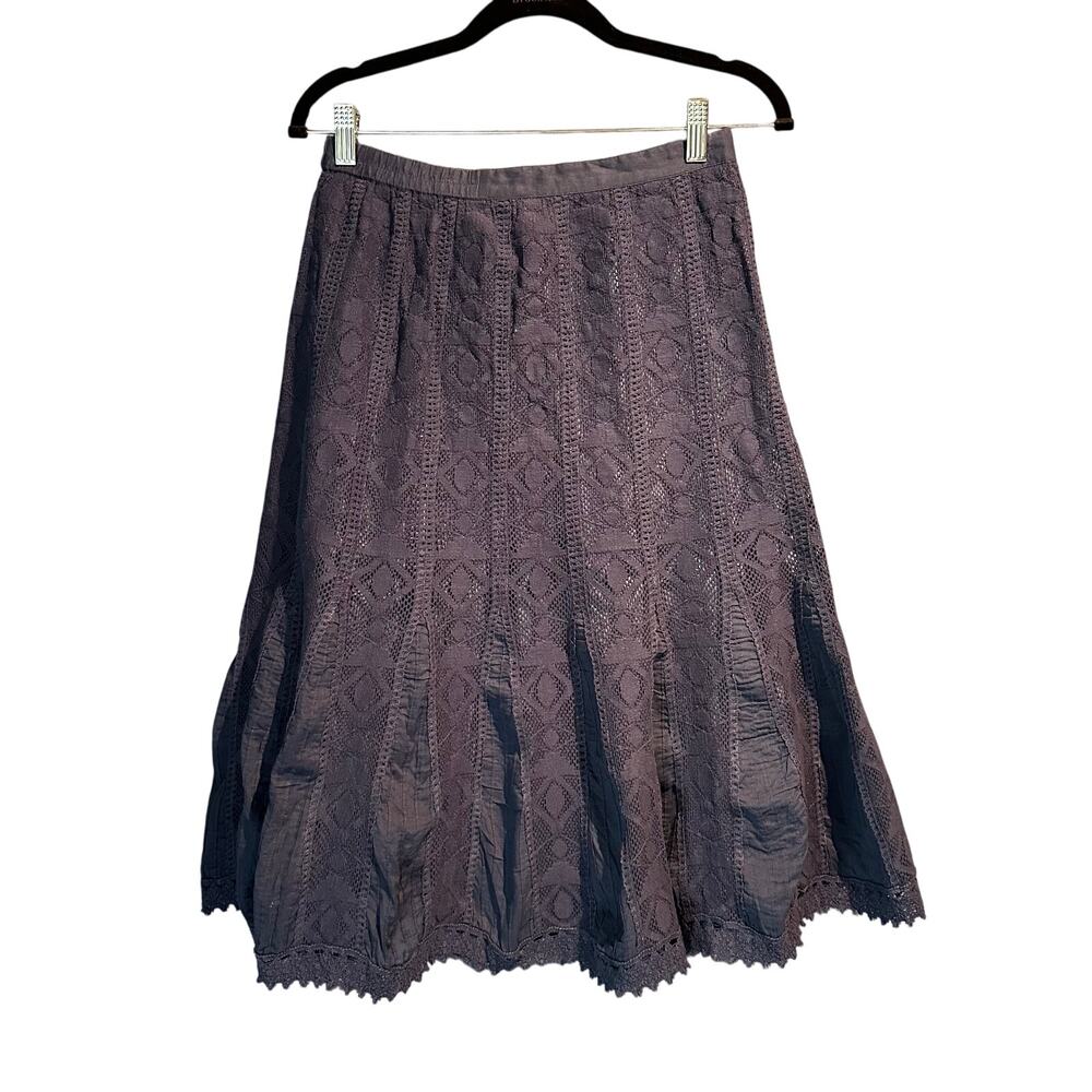 Coldwater Creek Size 4 Navy Lace A-Line Skirt Lined Petite Knee Length Boho
